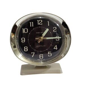 Vintage Westclox Baby Ben Alarm Clock Chrome Finish Off-White Base Retro Decor